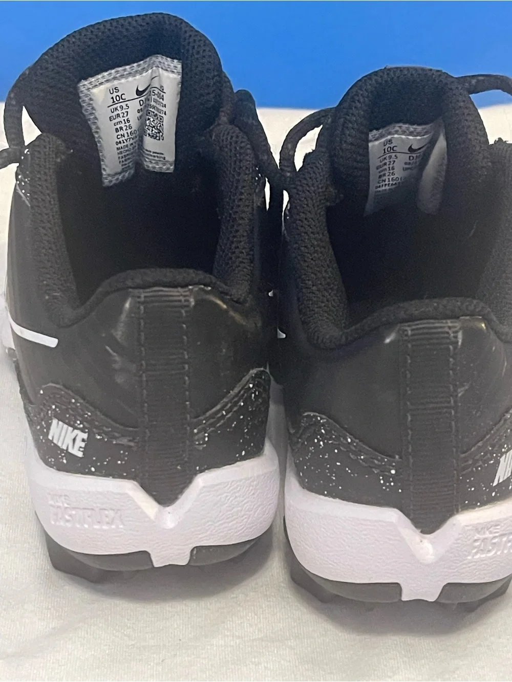 Nike alpha Huarache 10C Kids Black Athletic baseball cleats with White Logo